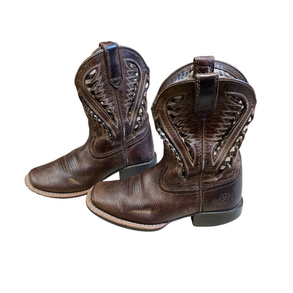 Ariat Kids Cowboy Boots Size 12 Brown Leather Western Aztec Stitch Square Toe - Picture 15 of 15